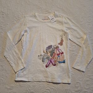 J Crew girls size Medium 8-9 off white girls shoe design long sleeve shirt NEW